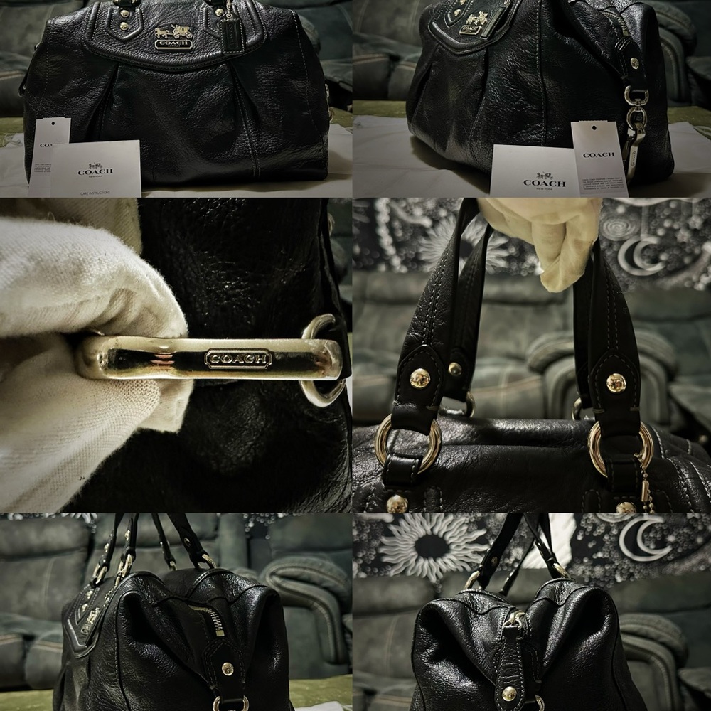 Vintage style Y2K Coach Black Leather Shoulder Bag with Silver Hardware handbag - Picture 7 of 17
